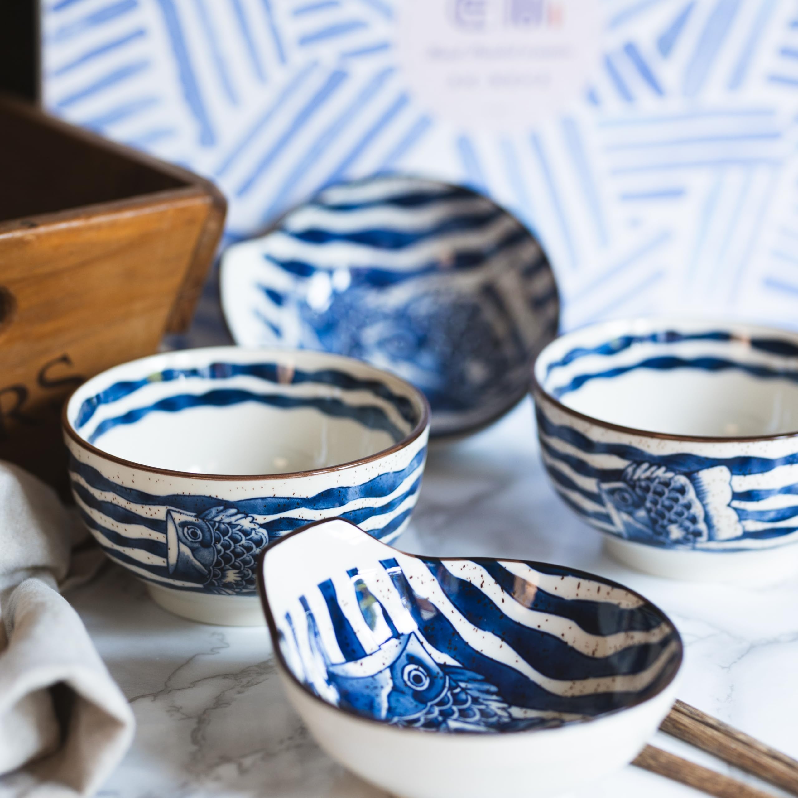 Japanese Chinese Style Carp Rice Bowl Sauce Dish Chopsticks Gift Set