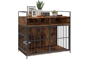 PawHut Dog Crate Furniture, 39 Inch Indoor Dog Kennel with Rotating Feeding Station and Storage Shelves, Pet Crate End Table 