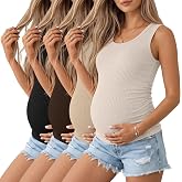 Ficerd 4 Pack Women's Maternity Tank Cotton Tops | Side Ruch, Sleeveless, Pregnancy Shirts, Casual, Layer, Ribbed, Basic, Maternity Clothes, Lounge, Going Out