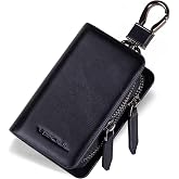 VISOUL Car Key Case Holder Double Zipper, Leather Car Smart Key Fob Case with Keychain for Men and Women