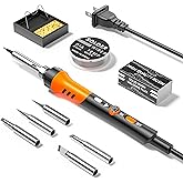 60W Adjustable Temperature Soldering Iron Kit - 9-in-1 With 5 Tips, Solder Wire Stand for Soldering and Repair