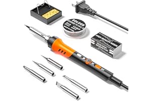 MEAKEST 60W Adjustable Temperature Soldering Iron Kit - 9-in-1 With 5 Tips, Solder Wire Stand for Soldering and Repair
