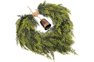 DECHOUS Heart Shaped Christmas Wreath with Bell Artificial Cedar Pine Garland for Front Door Outdoor Wall
