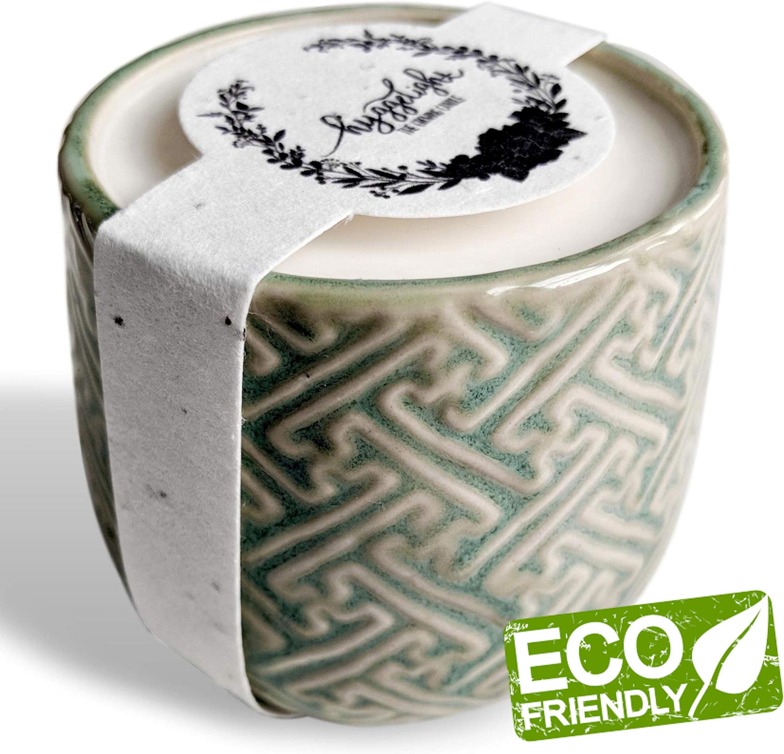 | The Growing Candle. Tired of Tossing Empty Candles? Try Our Less-Waste Solution. 10 oz, 55 hr Burn Time, 100% Soy Wax, Handmade Reusable Pot. (Lavender, Ida)