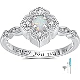 ZOEXUE Cross Cremation Ring for Ashes - 925 Sterling Silver Opal Urn Keepsake Rings Memorial Jewelry for Women