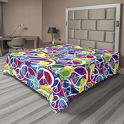 Ambesonne Retro Flat Sheet, Universal Peace Sign on