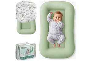 azopesy Baby Lounger for Newborn - Infant Lounger 0-24 Months with Lounger Cover, Cooling Baby Nest Lounger, Breathable Waffle Fabric & 3D Support, Portable Newborn Essentials, Green