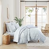 Peri Home 100% Cotton 3-Piece Comforter and Sham Set, King, Blue Ikat Eyelet