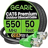 GEARit Cat6 Ethernet Cable 50ft, Direct Burial Outdoor Cat 6 Cable 24AWG High Speed Up to 10 Gbps/550 MHz, LLDPE (PE) UV-Resi
