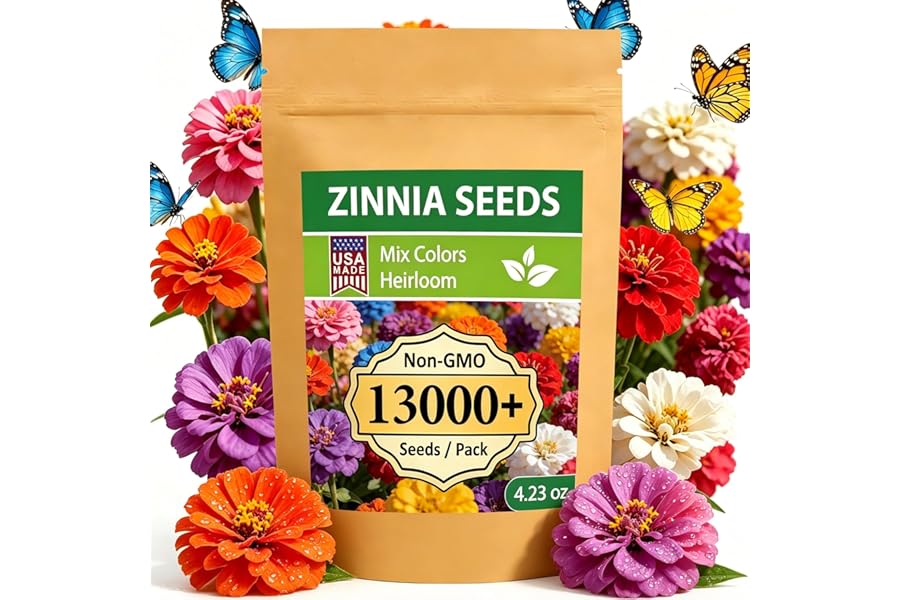 LUOJIBIE Zinnia Seeds, 13000+ Bulk Pack Mixed Colors Large Blooms Seeds, California Giant Zinnia Seeds for 2026, High Germination Non-GMO, Wildflower Seeds for Planting Indoor Outdoor, Open Pollinated
