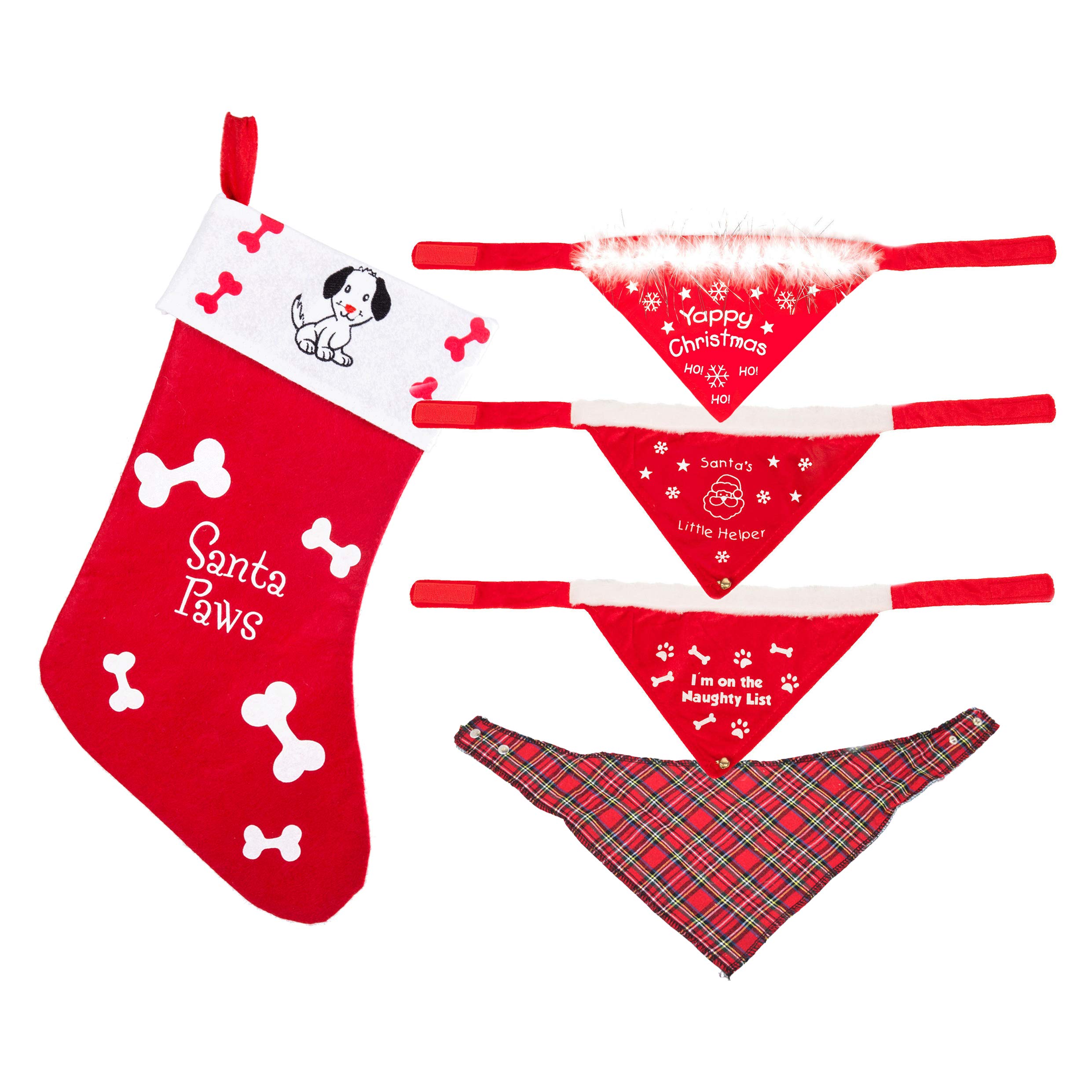 by Robelli Merry Christmas Bumper Dog Gift Pack (4x Bandana Collars & 1x Xmas Stocking)