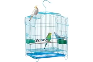 Capuca Small Bird Travel Cage-Blue Lightweight Small Birds Starter Kit with Birdcages and Accessories Great for Parakeets Lovebirds Parrotlets Finches Canaries Blue Removable Plastic Tray Include