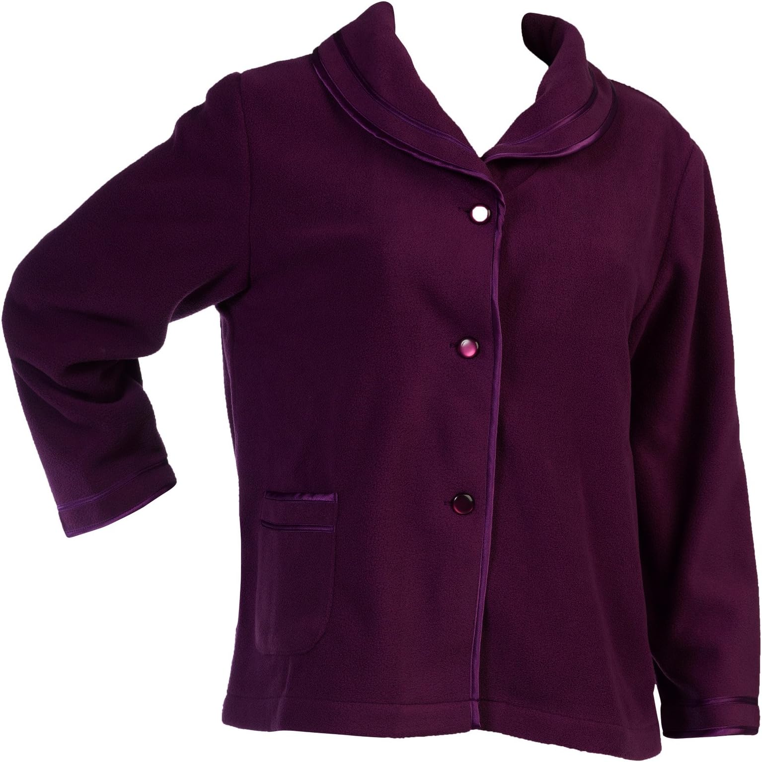 Slenderella Womens Button Up Bed Jacket Anti Pill Soft Polar Fleece Satin Trim Housecoat (3 Colours)