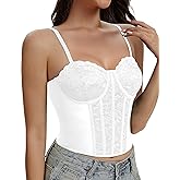 Werkiss Corset Tops for Women Lace Going Out Bustier Top Adjustable Straps Satin Camisole Crop Top with Back Hooks