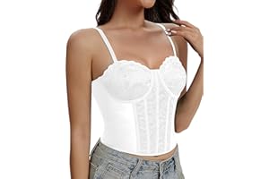 Werkiss Corset Tops for Women Lace Going Out Bustier Top Adjustable Straps Satin Sexy Crop Top with Back Hooks