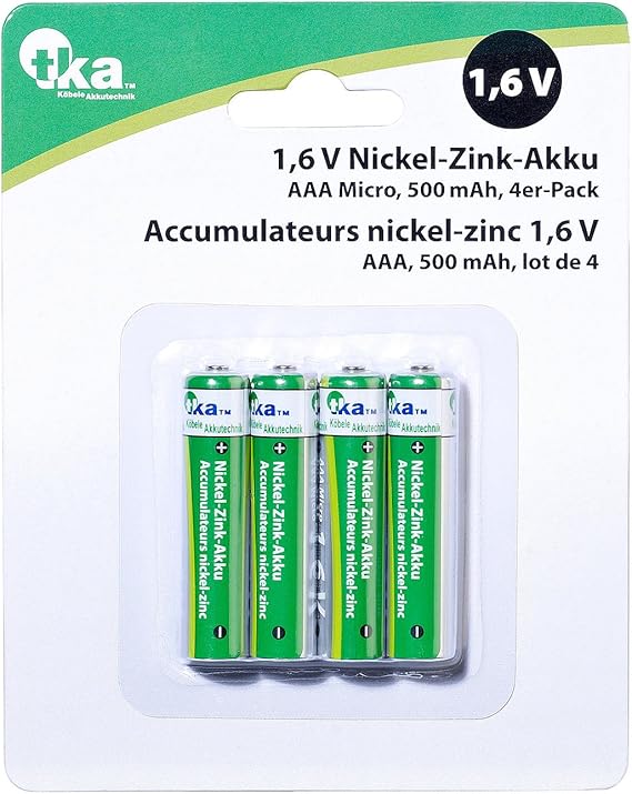 TKA Nickel Zinc Battery AAA 1.6 V, 500 mAh Pack of 4 Amazon.co.uk
