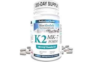 Vitamin K2 MK-7 100 mcg. 200-Day Supply of K2 Vitamin Supplement (200 Veggie Vitamin K Capsules, MK7 Form)