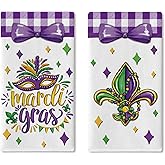 Croar Mardi Gras Mask Kitchen Dish Towels Set of 2, New Orleans Carnival Fleur De Lis Drying Hand Towel Baking Cooking Cloth, Buffalo Plaid Bow Masquerade Party Bathroom Home Decoration 18'' x 26''