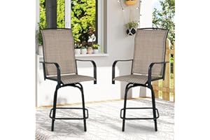 JMGJOY Outdoor Swivel Bar Stools Set of 2, 26.6" Seat Height Patio Bar Chairs with Metal Frame & Textilene Fabric, for Patio, Deck, Garden, Brown