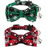 Luter 2 Pack Christmas Plaid Cat Collars, Detachable Cat Ties with Bow&Bells, Adjustable Collars for Cats, Kitten&Puppy Suppl