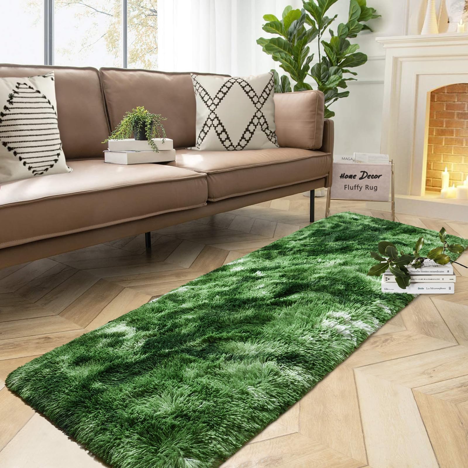 Photo 1 of DweIke Fluffy Dark Green Runner Rugs for Bedroom, 2x6 Feet Soft Plush Long Moss Runners for Girls Boys Kids, Non-Slip and Machine Washable Bedside Rug, Small Throw Carpet for Hallway Rooms Decor
