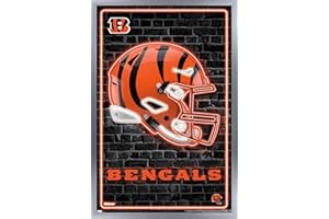 Trends International NFL Cincinnati Bengals - Neon Helmet 23 Wall Poster, 14.72" x 22.37", Silver Framed Version