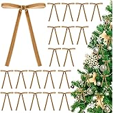 Flasoo 40 Pieces Velvet Bows for Christmas Tree, Velvet Clip on Bow Ornaments for Christmas Decorations(Khaki, 5" x 7", Width of 3/8")