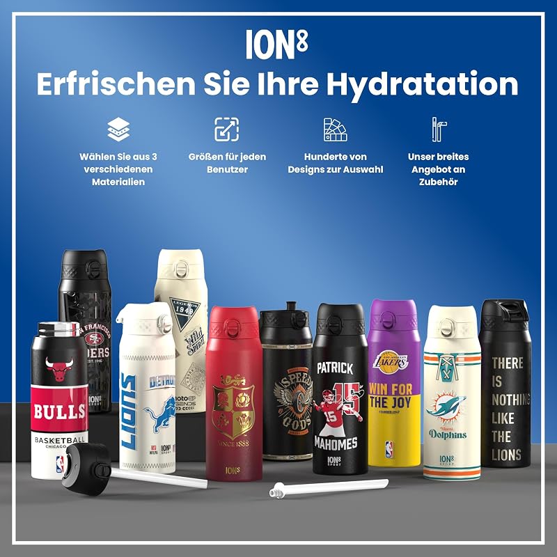 NBA Chicago Bulls Trinkflasche, 500 ml, Auslaufsicher, Einhandöffnung, Sichere Verriegelung, Spülmaschinenfest, BPA-frei, Tragegriff, Klappdeckel, Leicht zu Reinigen