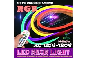 LED NEON LIGHT, IEKOV™ AC 110-120V Flexible RGB LED Neon Light Strip, 60 LEDs/M, Waterproof, Multi Color Changing 5050 SMD LE