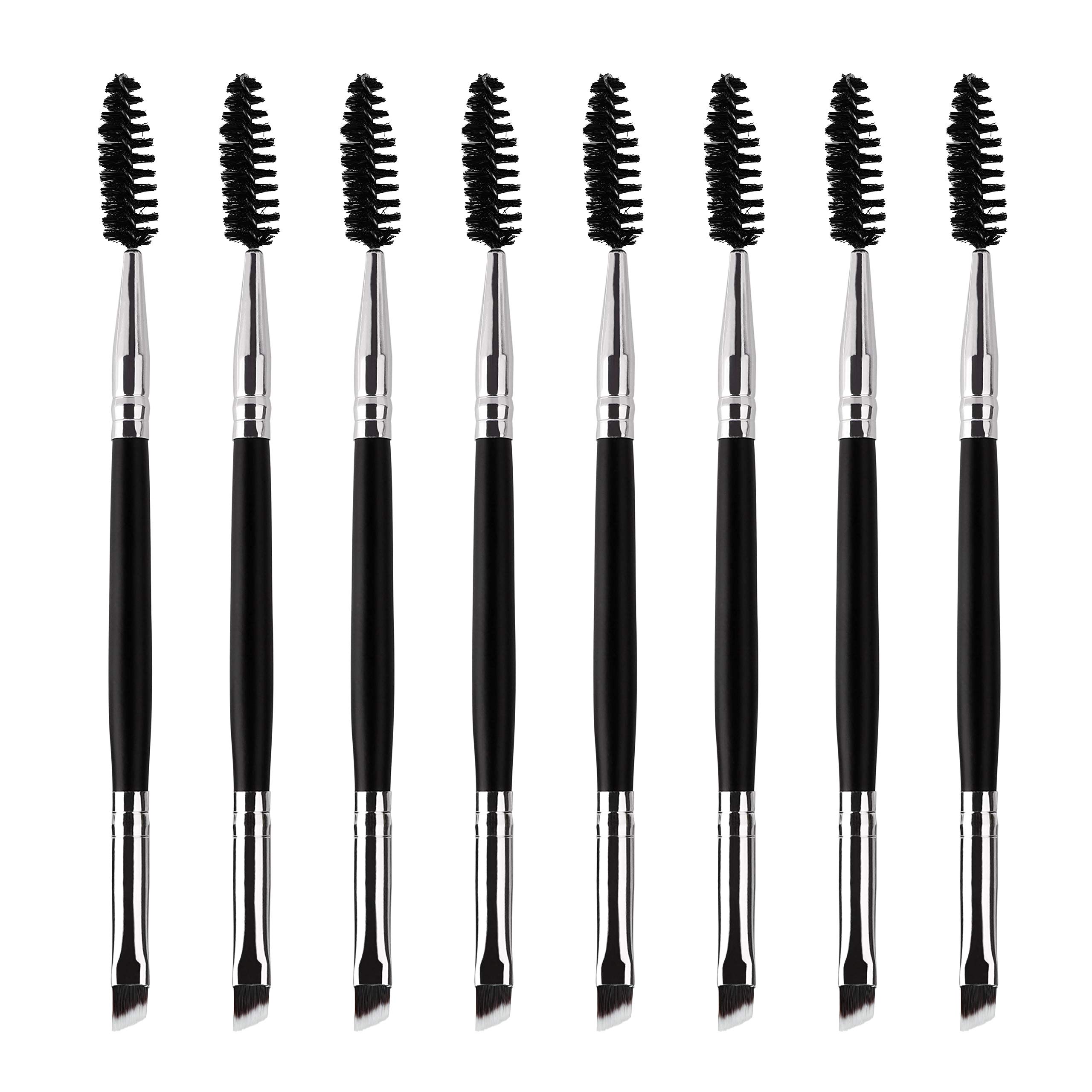 MengH-SHOP Eyebrow Brush Double Ended 2 in 1 Angled Eye Brow Brush with Spoolie Black 8 Pieces