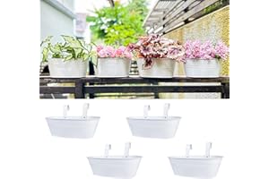 LaLaGreen Planter Boxes for Outdoor (17 Inch, 4 Pack) White Metal Deck Railing Hanging Flower Pots, Large Window Box Plant Ho