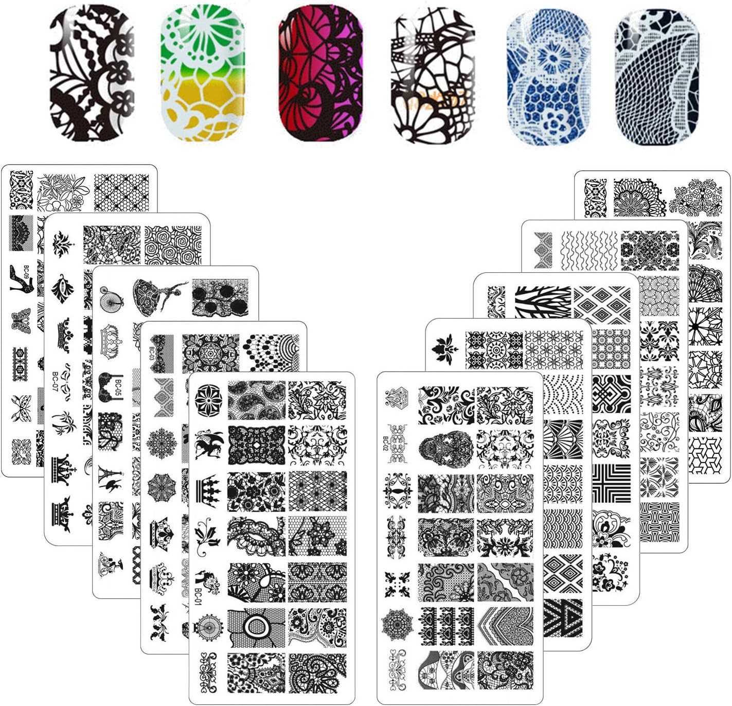 Tingbeauty 10PCS Nail Art Stamping Plates Lace Flower Flora Animal Pattern Nail Stamp Plate for DIY Nail Decoration