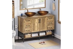 YITAHOME 48" Bathroom Vanity with Sink Combo Set, Double Sink Bathroom Vanity with Storage Drawers and Adjustable Shelves, Bathroom Vanities Iron Frame, Rustic Brown