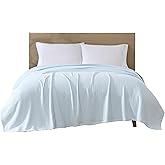 Beatrice Home Fashions GOTS Certified 100% Organic Cotton Medium Weight Blanket, Soft and Cozy Blanket for Bed, Sofa, Couch, Chair, Full/Queen, Ice Blue