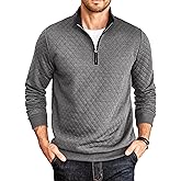 COOFANDY Mens Quarter Zip Pullover Mock Neck Quilted Sweatshirt Casual Long Sleeve Polo Sweater