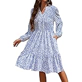 KETAWAK Womens Fall Boho Dresses 2025 Lightweight Long Sleeve Ruffle V Neck Tiered Boho Vacation Long Dresses with Pockets
