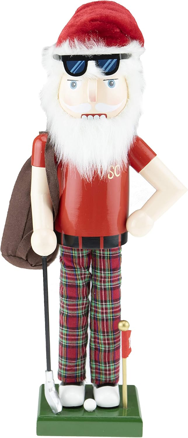 Nutcrackers - Clever Creations Golfing Santa 14 Inch Traditional Wooden Nutcracker, Festive Christmas Décor for Shelves and Tables