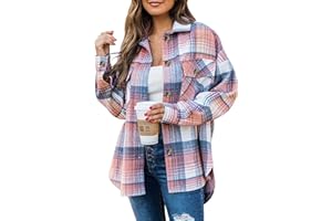 Jhsnjnr Women's Plaid Shirts Long Sleeve Flannel Lapel Button Down Shacket Jacket Coats