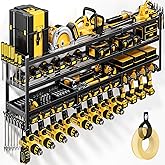 POKIPO 49" W Large Power Tool Organizer Wall Mount, 4 Layer Heavy Duty Loads 800 lbs, Tool Rack Holds 12 Cordless Drills, Large Capacity Battery Holder for Garage Storage, Christmas Gift for Men