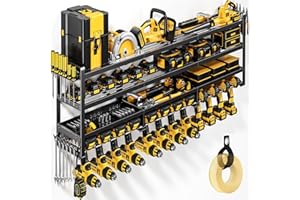 POKIPO 49" W Large Power Tool Organizer Wall Mount, 4 Layer Heavy Duty Loads 800 lbs, Tool Rack Holds 12 Cordless Drills, Large Capacity Battery Holder for Garage Storage, Christmas Gift for Men