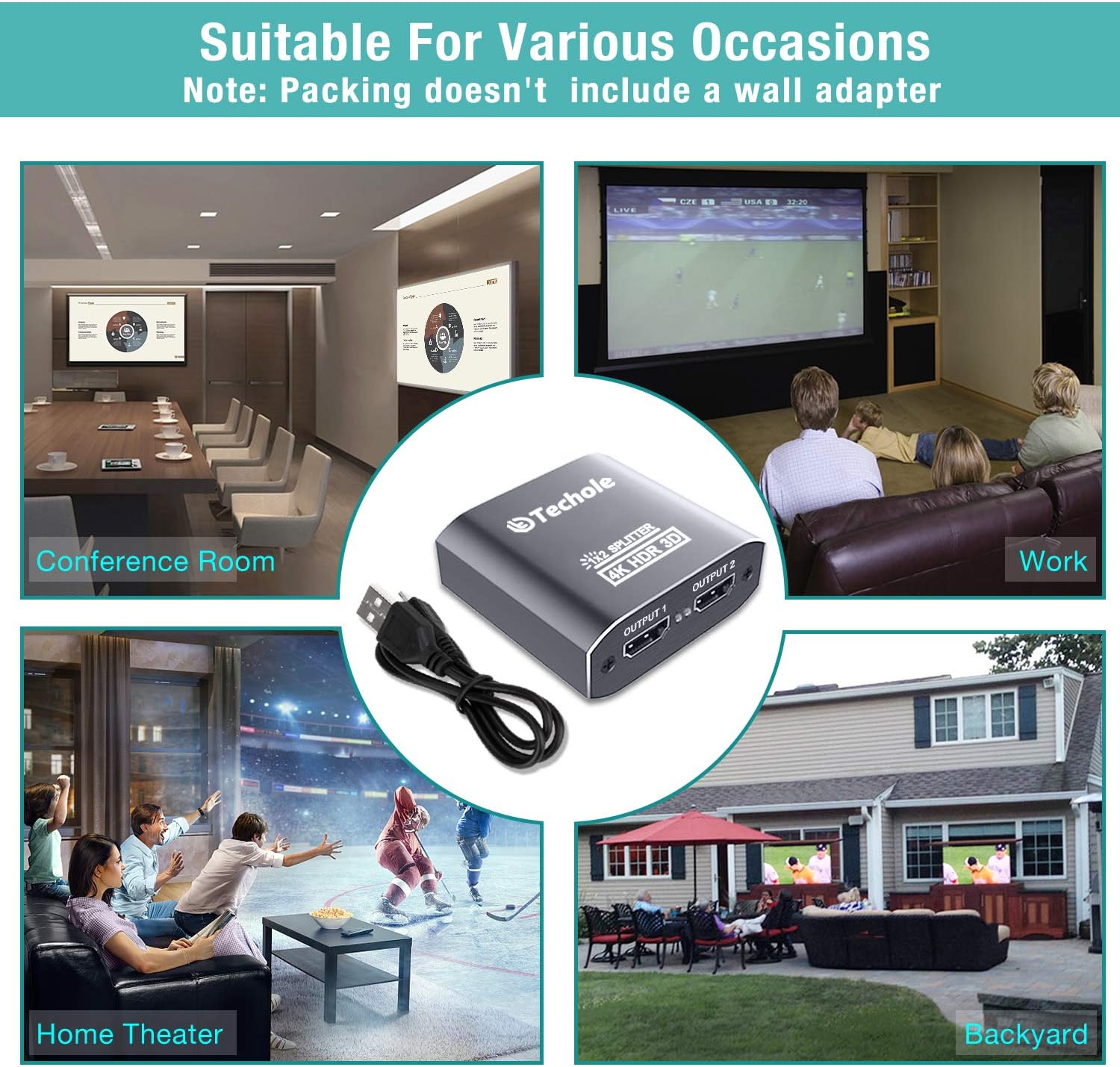 HDMI Splitter 1 in 2 Out - Techole 4K Aluminum Ver1.4 HDCP, Powered HDMI Splitter Supports 3D 4K@30HZ Full HD1080P for Xbox PS4 PS3 Fire Stick Roku Blu-Ray Player Apple TV HDTV - Cable Included, Grey: Home Audio & Theater