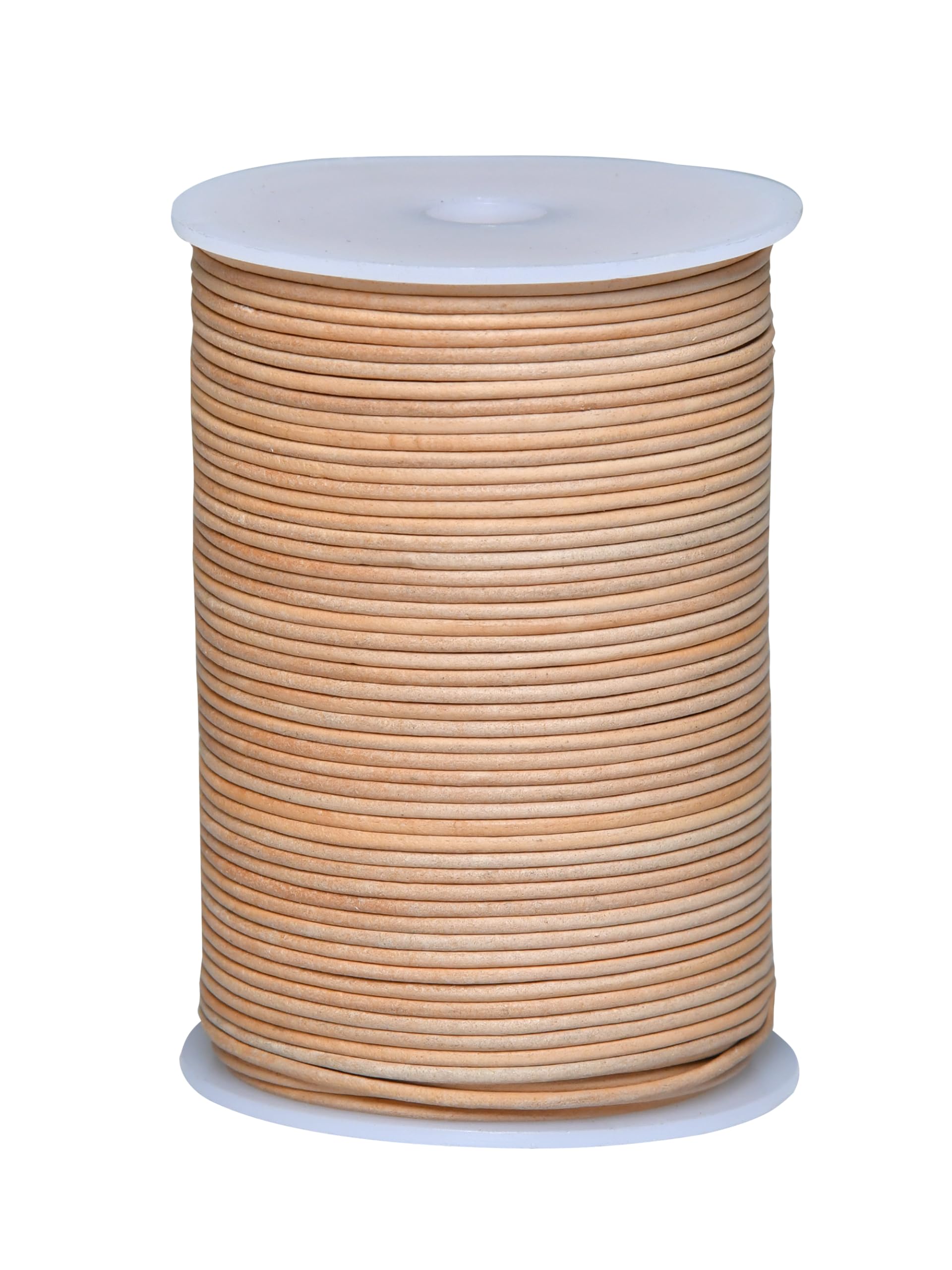 Cords Essentials Round Genuine Leather String Cord, Rope for Jewelry Making, Necklaces, Bracelets, Kumihimo Braiding, Wraps, Crafts and Hobby Projects (Natural, 2.0 MM)