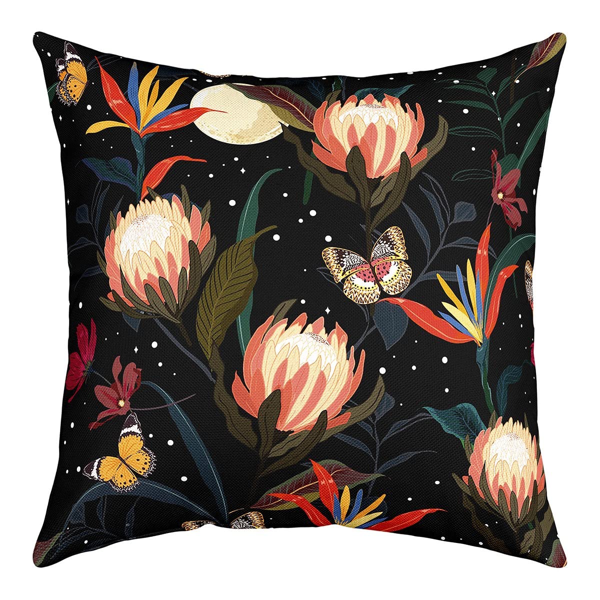 Protea Flower Pillow Cover Watercolor Africa Tropical Floral Plant Square Throw Pillow Cover for Bedroom Decor 20x20 Inch Starry Sky Colorful Butterfly Decorative Double Sides Print Cushion Cover