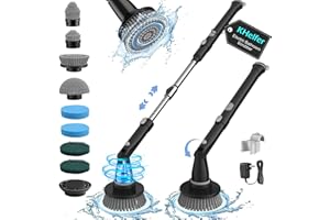 kHelfer Electric Spin Scrubber, Power Shower Scrubber with Multiple Replacement Head, 1.5H Bathroom Scrubber Dual Speed, Shower Cleaning Brush with Extension Arm for Bathtub Grout Tile