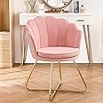 Furniliving Pink Vanity Chairs, Velvet Makeup Chair for Bedroom, Home Office Desk Chair with Gold Plating Legs, Cute Accent Chair for Makeup Room, Bedroom, Living Room, Guest Reception (Velvet Pink)