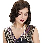 STfantasy Finger Wave Wig 1920s Retro Mid Length Long Curly Synthetic Hair for Women Cosplay Halloween Party Costume (Dark Brown)