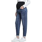 CFRTMTBB Women's Maternity Jeans Over Belly Comfy Stretch Boyfriend Jeans with Pockets Loose Pregnancy Denim Pants