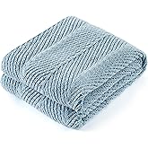 CloudDwelling Chenille Knit Throw Blanket Fluffy Fuzzy Soft Lightweight Cozy Farmhouse Chunky Knitted Throws for Couch Sofa Bed (Blue, 50"x60")