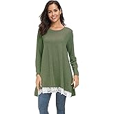 Sinono Women's Casual Lace Long Sleeve A-Line Swing Scoop Neck Tunic Top Blouse