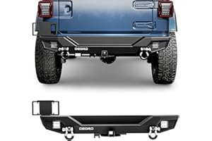 OEDRO Rear Bumper, Compatible for 2018-2025 Jeep Wrangler JL, Rock Crawler Bumper with Hitch Receiver 2 x LED Lights & 2 x D-Rings (ONLY Fit JL)